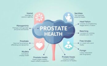 Ilustrasi diagram edukatif tentang kanker prostat dengan warna biru dan hijau, serta elemen diagram yang intuitif.