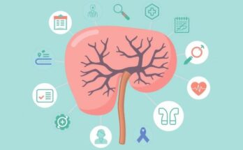 Visual illustration of a prostate gland surrounded by educational icons and soft blue and green tones for health awareness.