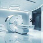 Gambar Halcyon Linear Accelerator di CebuDoc dengan latar belakang modern dan nuansa warna biru dan putih.