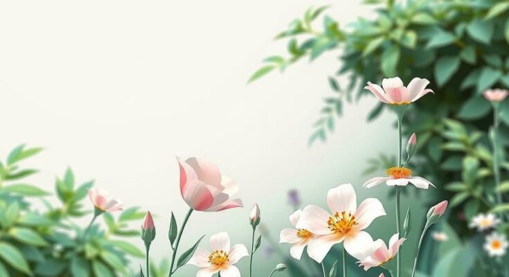 Illustration of awareness for cervical health screenings with a peaceful garden backdrop, emphasizing importance of tests.