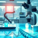 Ilustrasi penelitian teknologi canggih dengan fokus pada RNA untuk pengobatan yang inovatif.
