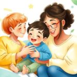 Ilustrasi dukungan emosional untuk keluarga di ruang perawatan anak dengan tema hangat dan lembut.