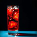 Gelas alkohol dengan latar belakang gelap dan objek seni, dengan warna cerah menonjol untuk menarik perhatian.