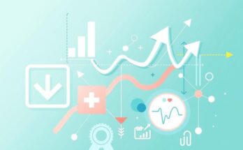Trends in health data visualization with symbols representing younger adults and health awareness in soothing colors