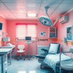 Ruang klinik sederhana dengan alat kesehatan, latar belakang warna cerah, menggambarkan akses kesehatan untuk wanita.