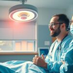 A serene hospital scene depicting positive recovery after a successful medical procedure, focusing on healthcare teamwork.