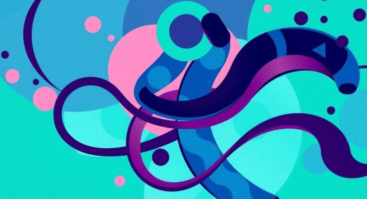 Stunning abstract art depicting ovarian cancer research themes with vibrant colors and modern style.