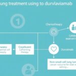 Diagram skematik proses pengobatan kanker paru-paru non-kecil dengan durvalumab dalam setting medis yang klinis.