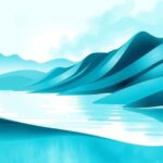 Lanskap dengan warna aqua, menggambarkan suasana tenang dan damai, tanpa manusia atau objek yang menganggu.
