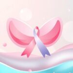 Ilustrasi warna pastel tentang kesadaran payudara dan pentingnya kesehatan wanita.