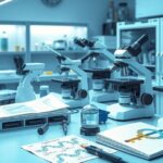 Laboratory setting with genetic models and research tools illustrating cancer research advancements.