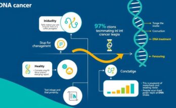 Diagram showing ctDNA technology in breast cancer treatment with a focus on testing and treatment outcomes.