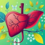 Liver transplant symbols with vibrant colors, depicting hope and resilience, highlighting the journey of recovery and family.