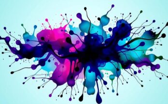Siluet tinta di berbagai warna dengan arsitektur molekuler yang kompleks, melambangkan kemajuan terapi kanker.