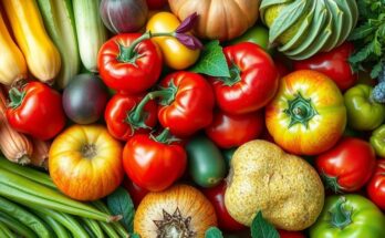 Grocery items like fruits and vegetables representing healthy eating habits to reduce cancer risk in young people.