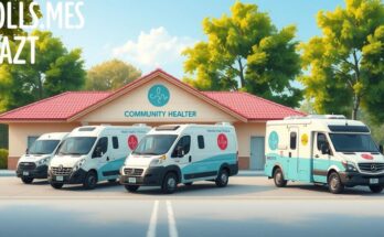 RVs parked at a community center, symbolizing health services and community engagement in Tyler, Texas.