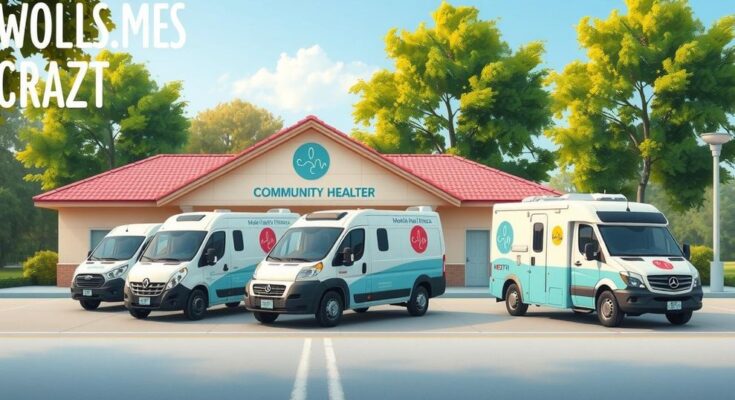 RVs parked at a community center, symbolizing health services and community engagement in Tyler, Texas.