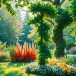 Pemandangan taman dengan pepohonan hijau dan tanaman warna-warni, merefleksikan kesehatan dan kehidupan.