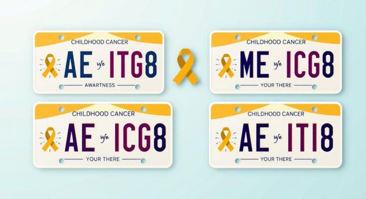 Plates with childhood cancer awareness symbols on a colorful background, representing support and community involvement in Tennessee.