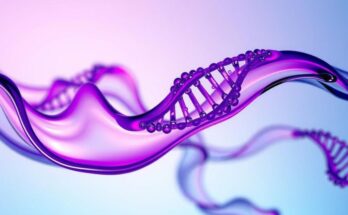 Siluet cairan berwarna dengan struktur RNA, menandakan inovasi dalam deteksi kanker kolon.