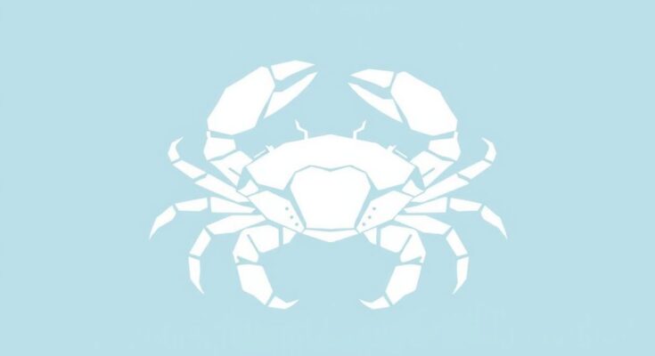 Simbol Kepiting di Warna Putih, Menyimbolkan Zodiak Cancer, Dengan Elemen Air dan Atribut Kebaikan.