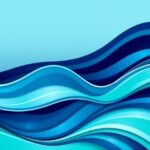Ilustrasi informasi kanker GI, dengan latar belakang gelombang dengan warna biru dan hijau.