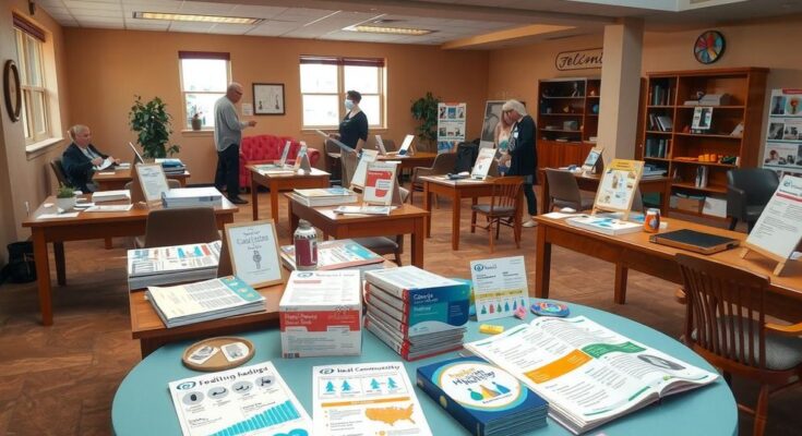 Gathering of health officials and leaders discussing local health initiatives in a community center.
