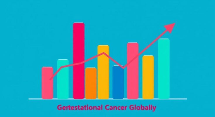 Ilustrasi grafik proyeksi kanker gastrointestinal dengan warna cerah dan gaya minimalist.