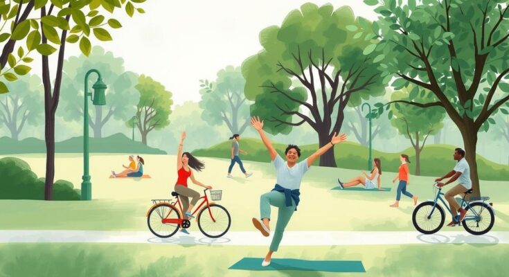 Ilustrasi aktivitas olahraga dan manfaatnya untuk kesehatan yang positif.