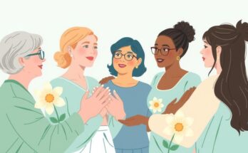 Ilustrasi dukungan organisasi komunitas untuk kesehatan perempuan penyintas kanker.