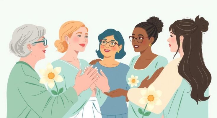 Ilustrasi dukungan organisasi komunitas untuk kesehatan perempuan penyintas kanker.