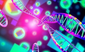 DNA aptamers targeting leukemia stem cells with vibrant colors and geometric patterns representing cancer research art.