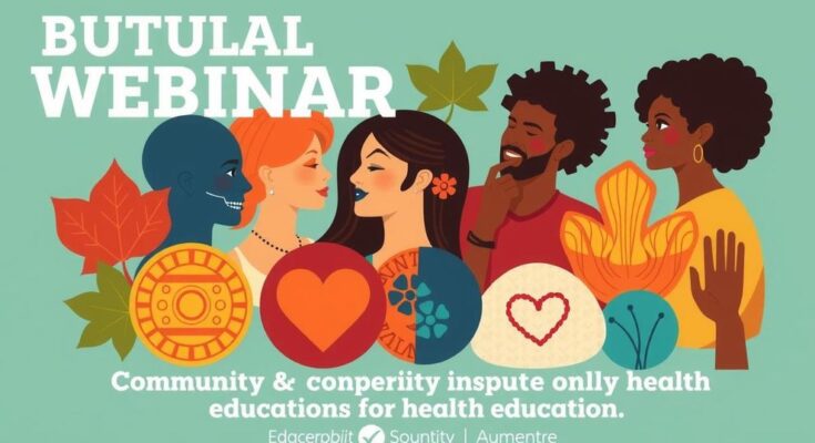 Webinar series promoting equitable healthcare featuring diverse communities and educational resources.