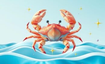 Gambar ramalan horoskop Cancer dengan suasana tenang, warna lembut dan nuansa astrologi.