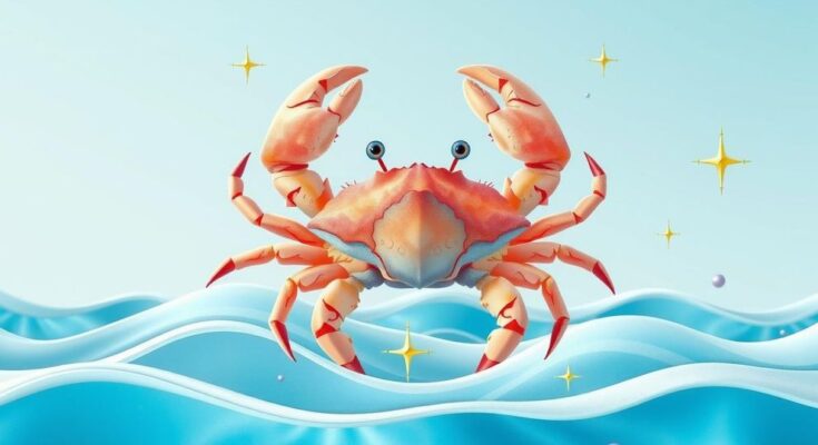 Gambar ramalan horoskop Cancer dengan suasana tenang, warna lembut dan nuansa astrologi.