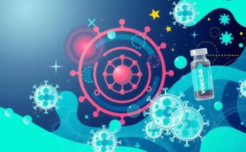Vaksin NeoVax dengan desain inovatif, memfokuskan pada respons imun terhadap kanker dengan latar belakang simbolik.