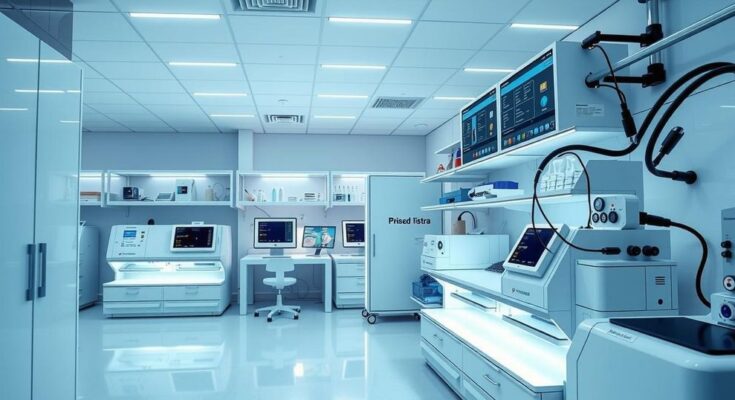 Laboratory with advanced technology for cancer sequencing, showing equipment and vibrant, modern workspace.