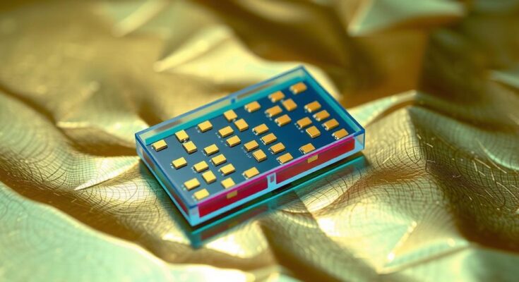 Sensor diagnosis CRISPR innovation on gold leaf background with blue and green accents