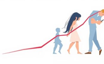 Ilustrasi grafik visual generasi muda berkontribusi pada tren peningkatan kanker, menggunakan skema warna lembut.