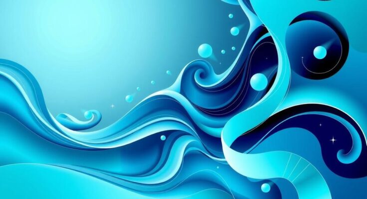 Palettes of blue and green representing hope in cancer research, with abstract shapes symbolizing scientific progress.