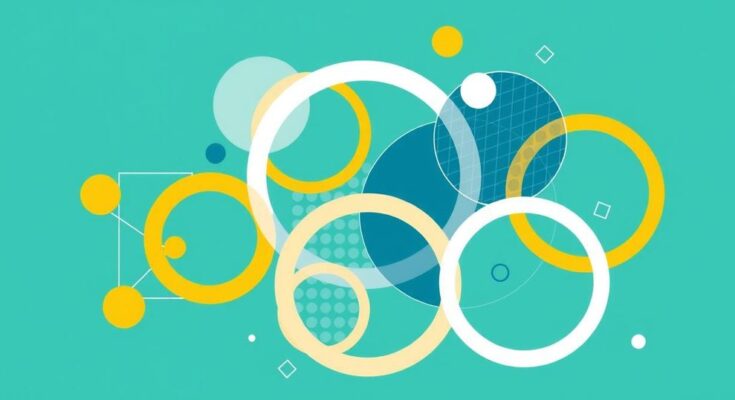 Decorative abstract design of colorful interconnected circles representing health and support in cancer research.