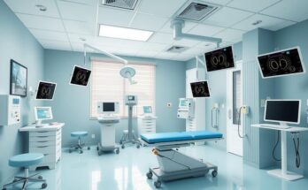 Klinik kanker yang modern dengan alat medis dan lingkungan yang menenangkan.