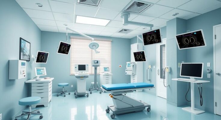 Klinik kanker yang modern dengan alat medis dan lingkungan yang menenangkan.